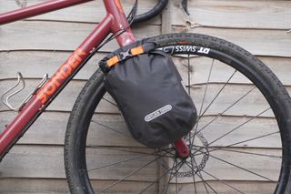 Ortlieb Fork Pack mounted on the fork of a gravel bike