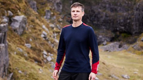 Pat Kinsella modelling a base layer in Wales