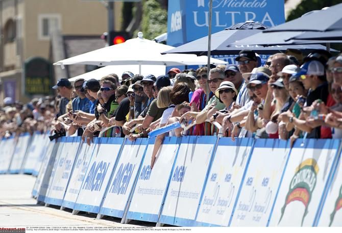 Cycling fans enjoy a sprint finish in Pasadena