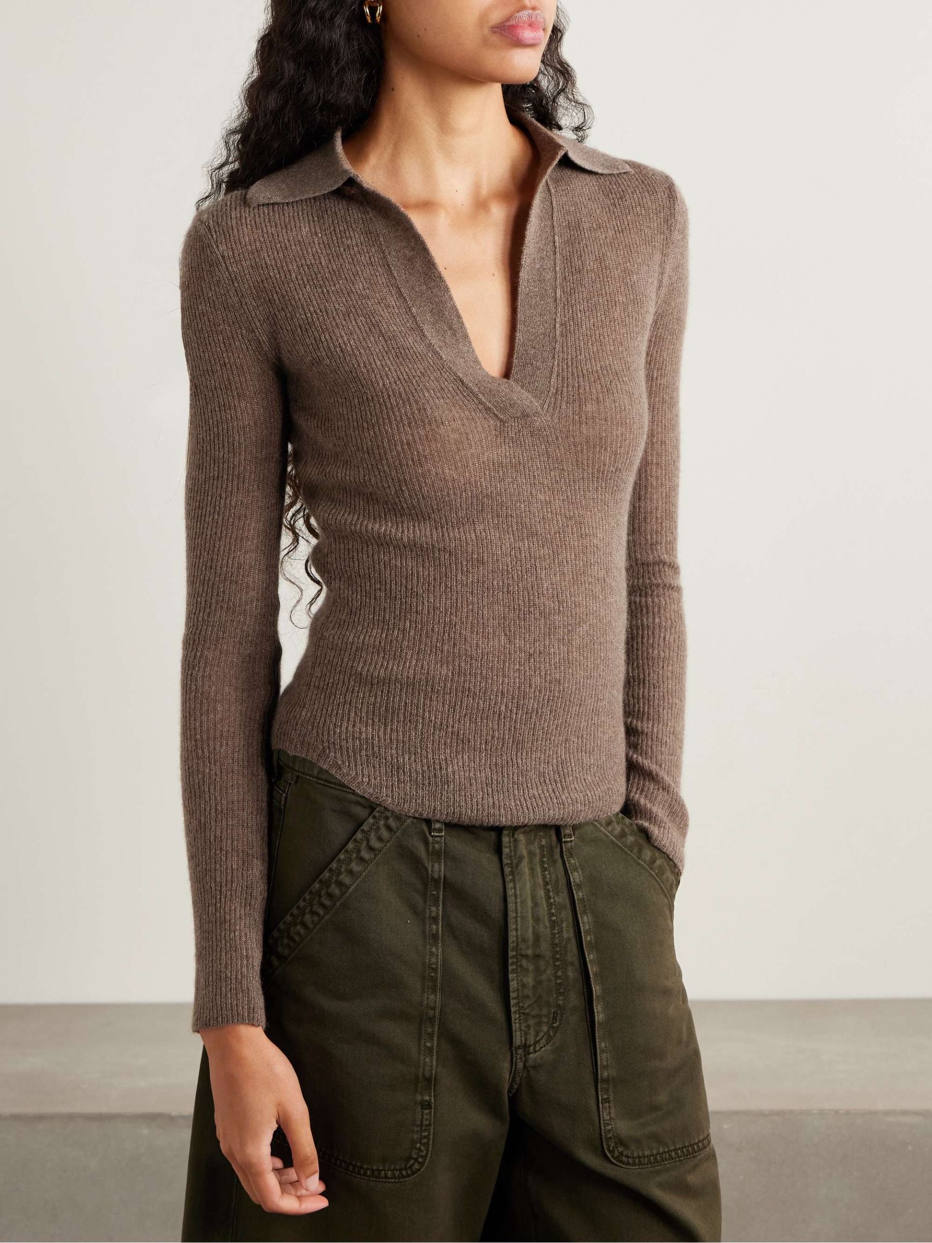Simone Ribbed Wool and Cashmere-Blend Polo Sweater