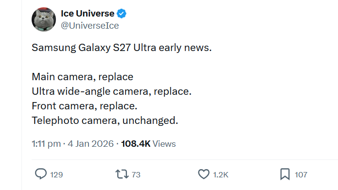 Galaxy S27 Ultra rumor Tweet