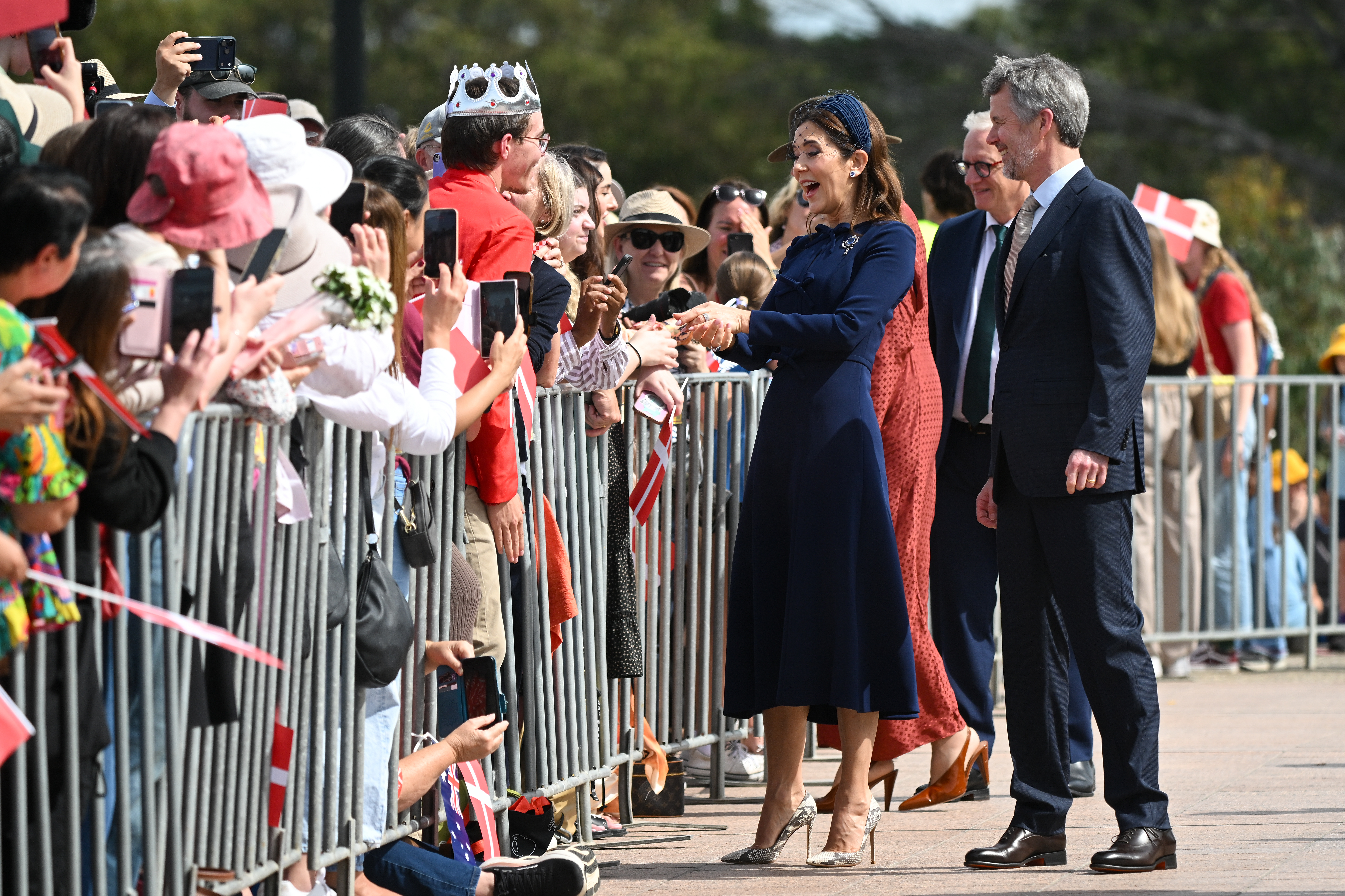 Denmark's King Frederik X and Queen Mary meet with members of the public during a visit to the Australian War Memorial in Canberra, Monday, March 16, 2026. (AAP Image/Lukas Coch/POOL)