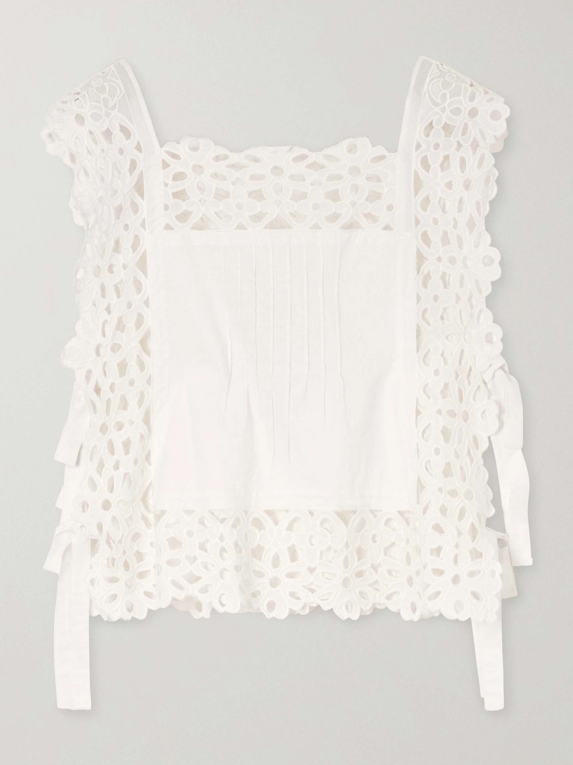 Leila Bow-Embellished Broderie Anglaise-Trimmed Cotton Top