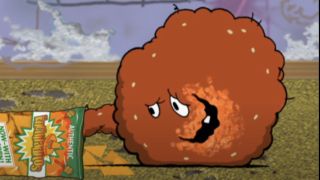 Meatwad eating a bag of chips on Aqua Teen Hunger Force