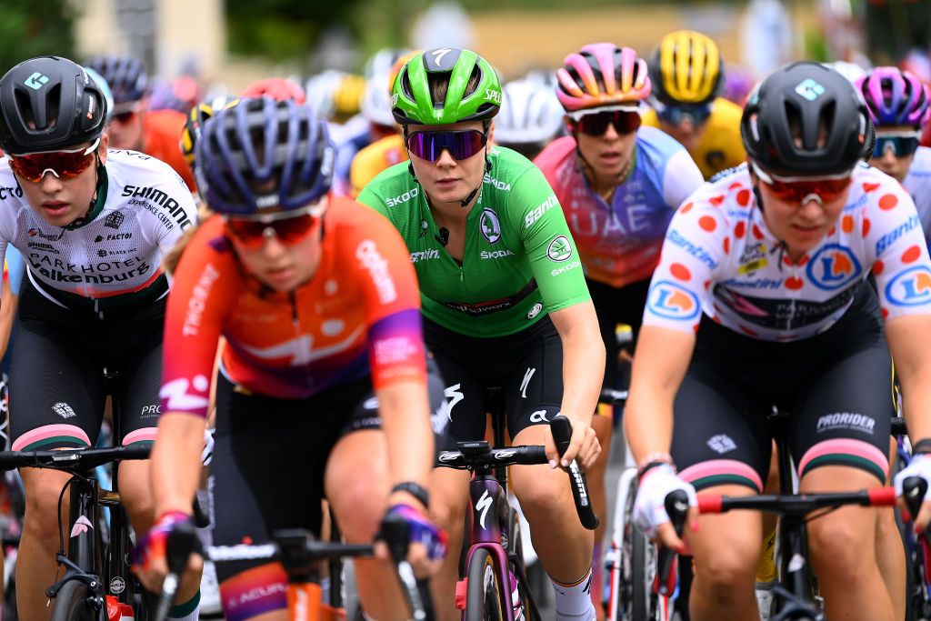 PROVINS FRANCE JULY 25 Lotte Kopecky of Belgium and Team SD Worx green points jersey competes during the 1st Tour de France Femmes 2022 Stage 2 a 1364km stage from Meaux to Provins TDFF UCIWWT on July 25 2022 in Provins France Photo by Tim de WaeleGetty Images