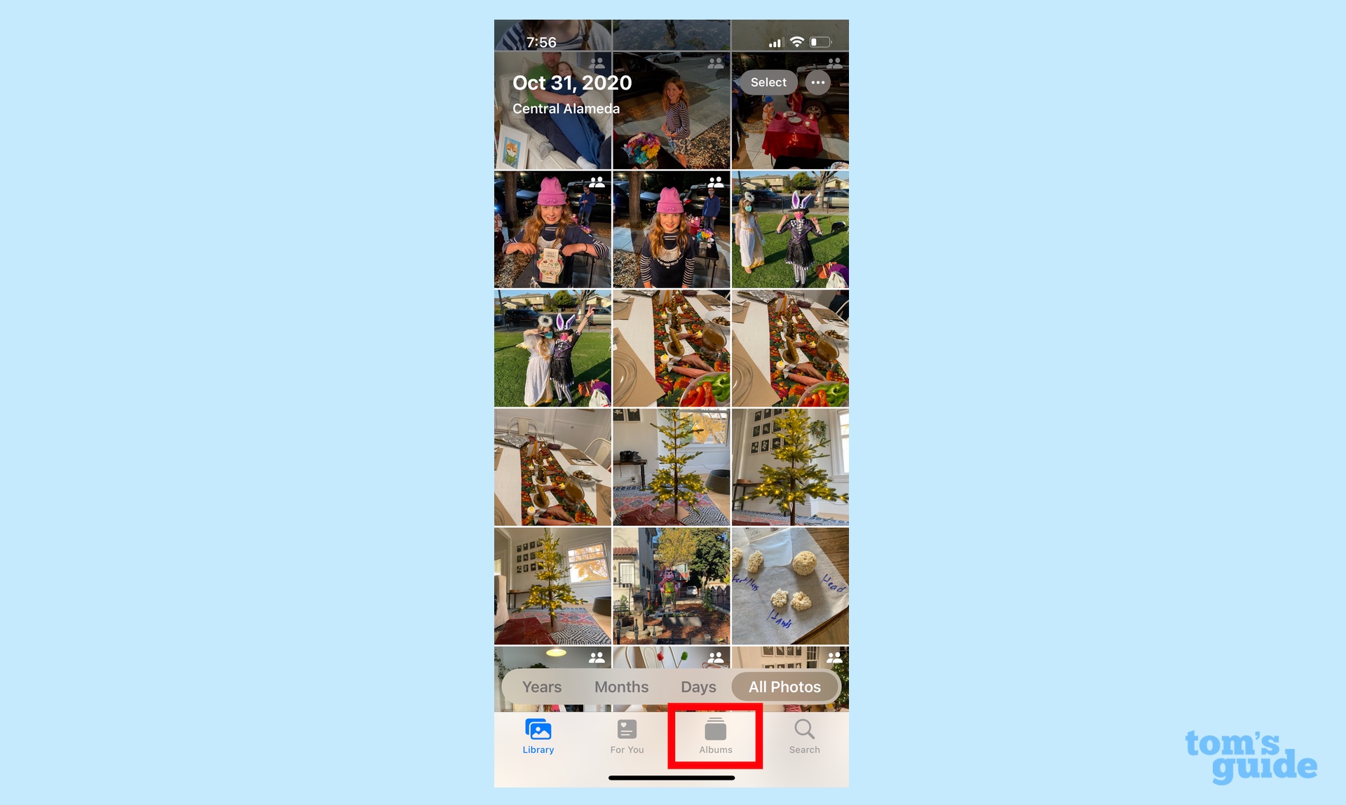 Select the Albums tab in the Photos app to see the Hidden Pictures folder