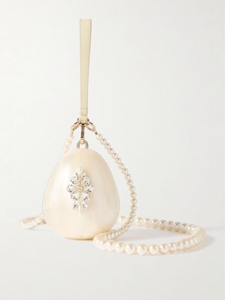 Egg Embellished Leather-Trimmed Acrylic Clutch