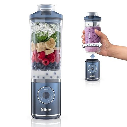 Ninja Blast Max, Portable Blender + Twist &amp;amp; Go, Personal Smoothie, Blend, Ice Crush, 3 Programs, Cordless, 22 Oz Removable Vessel, Dishwasher Safe, Leakproof, Navy, Bc251nv