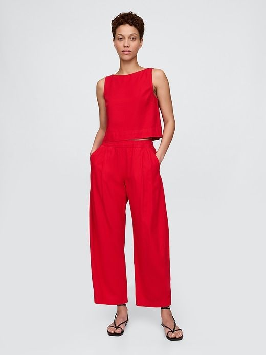 Mid Rise Linen-Blend Easy Barrel Pants
