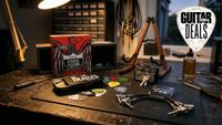 A selection of guitar accessories on a workbench