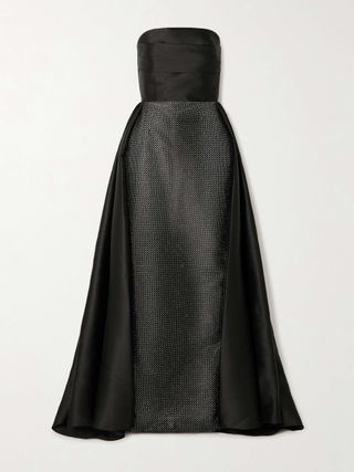 Tiffany Crystal-Embellished Strapless Pleated Satin-Twill Gown