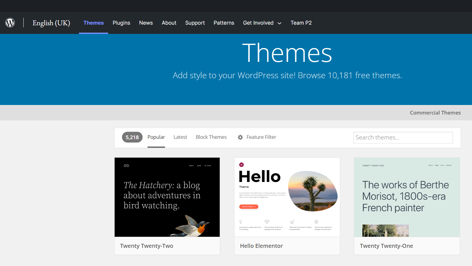 Screenshot der Homepage des WordPress-Themes