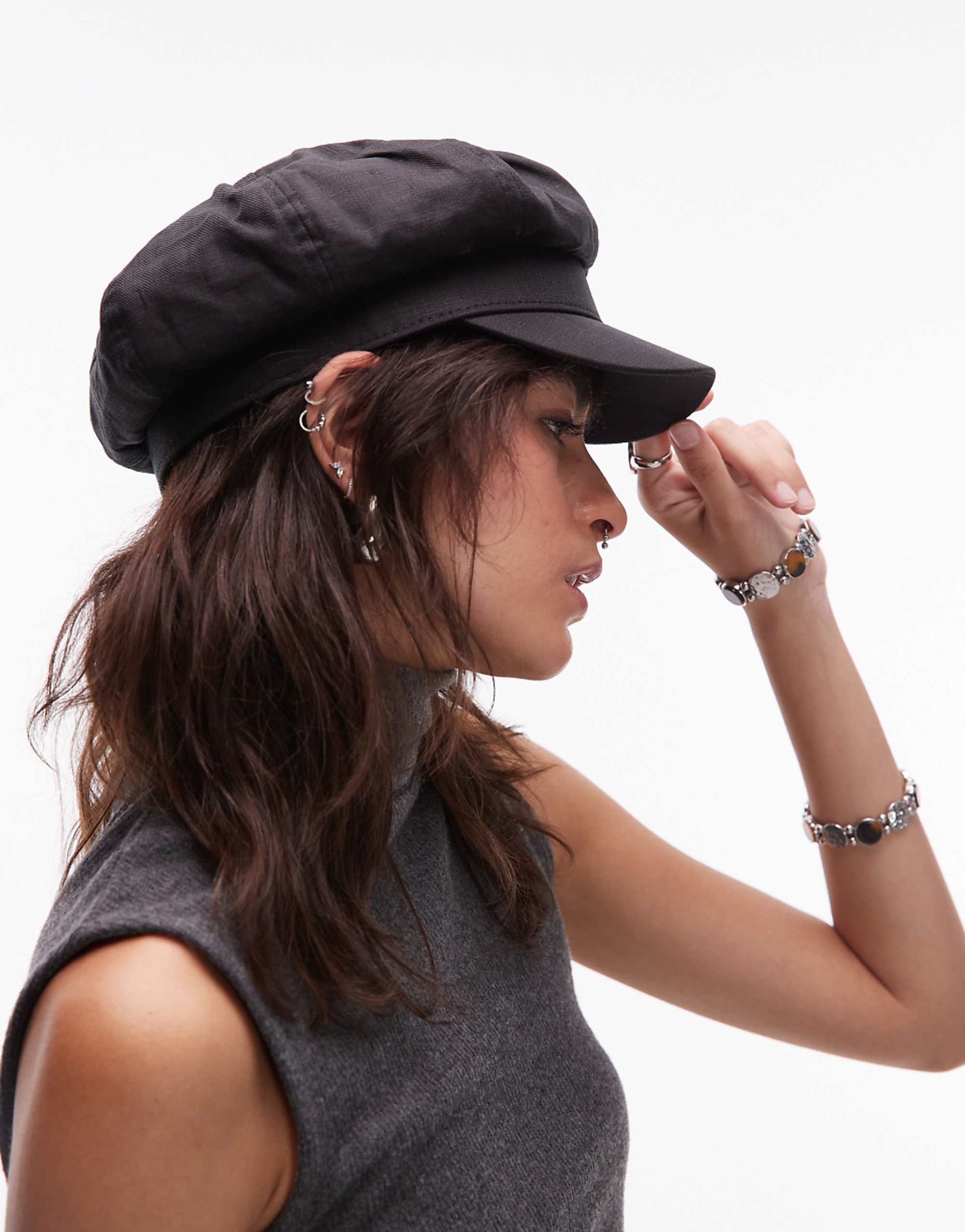 Asos Design Baker Boy Hat in Black With Adjustable Size Tie