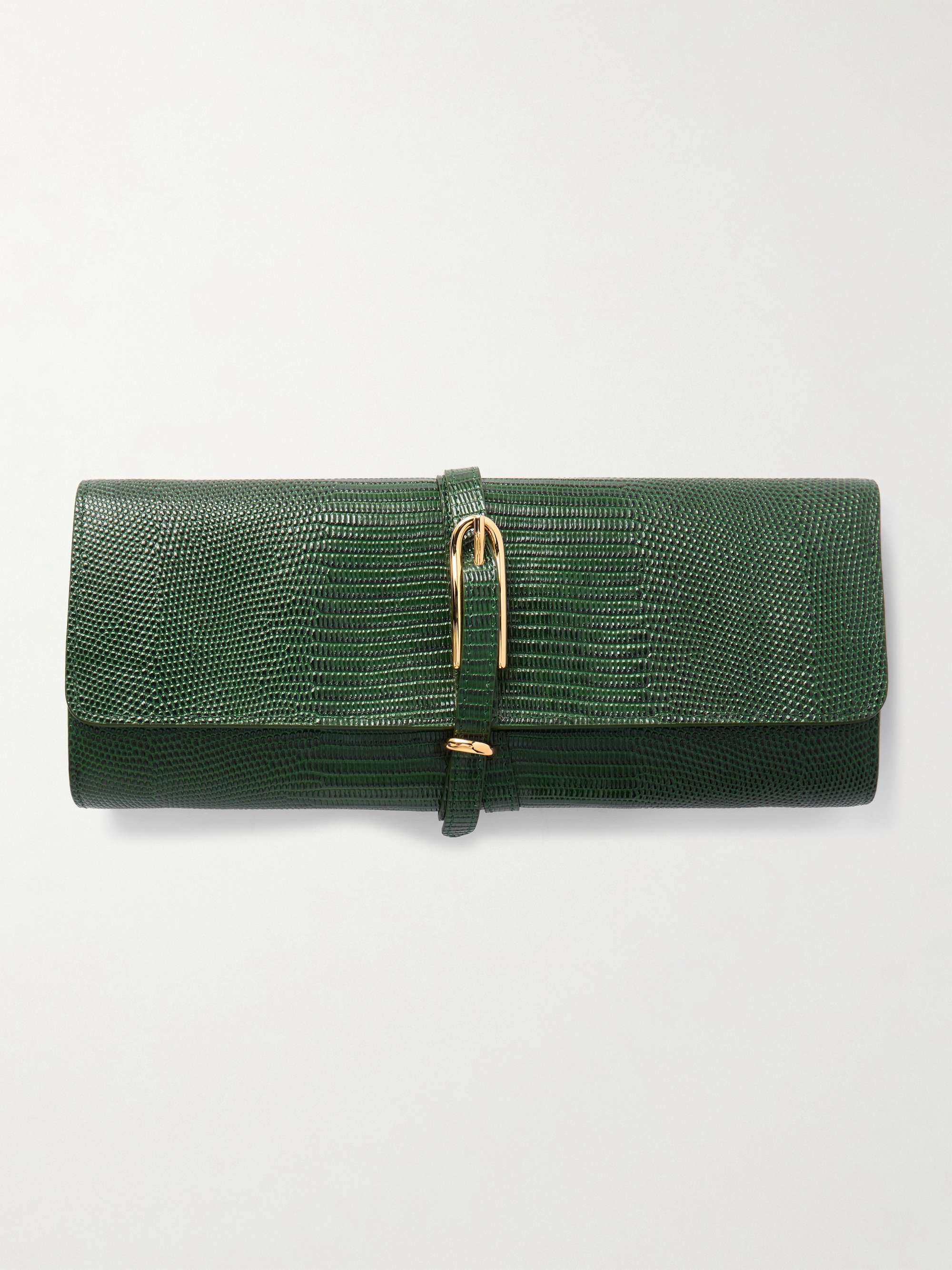 Belted Lizard-Effect Leather Clutch