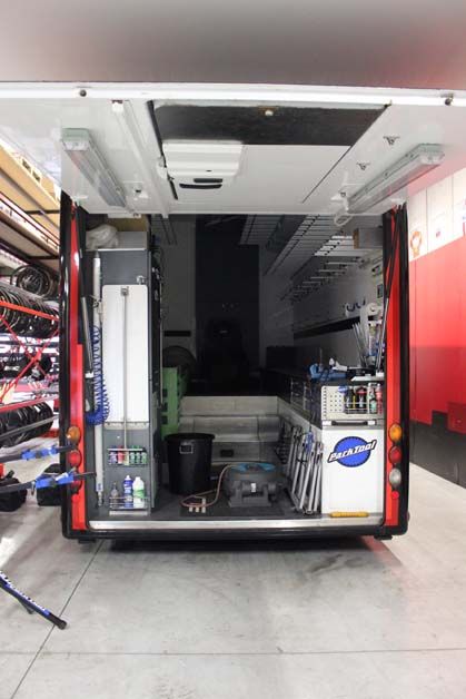 A truck waits to be loaded up ahead of the Vuelta al Pais Vasco