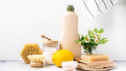 All natural cleaning products on a table 