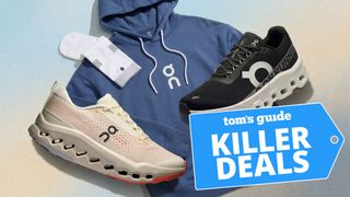 On sneaker and hoodie with a pair of socks