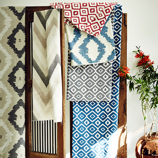printed fabric with flower vase