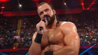 Drew McIntyre speaking to the Cardiff audience