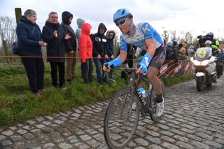 Israel Start-Up Nation’s Jenthe Biermans takes on the cobbles at the 2020 Omloop Het Nieuwsblad