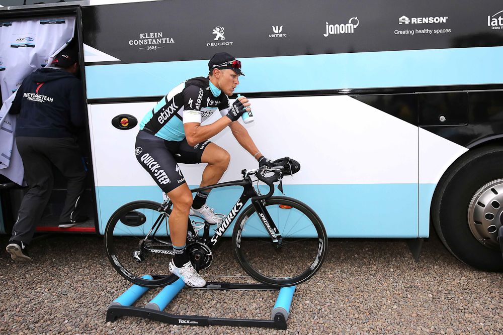 Matteo Trentin on the trainer.