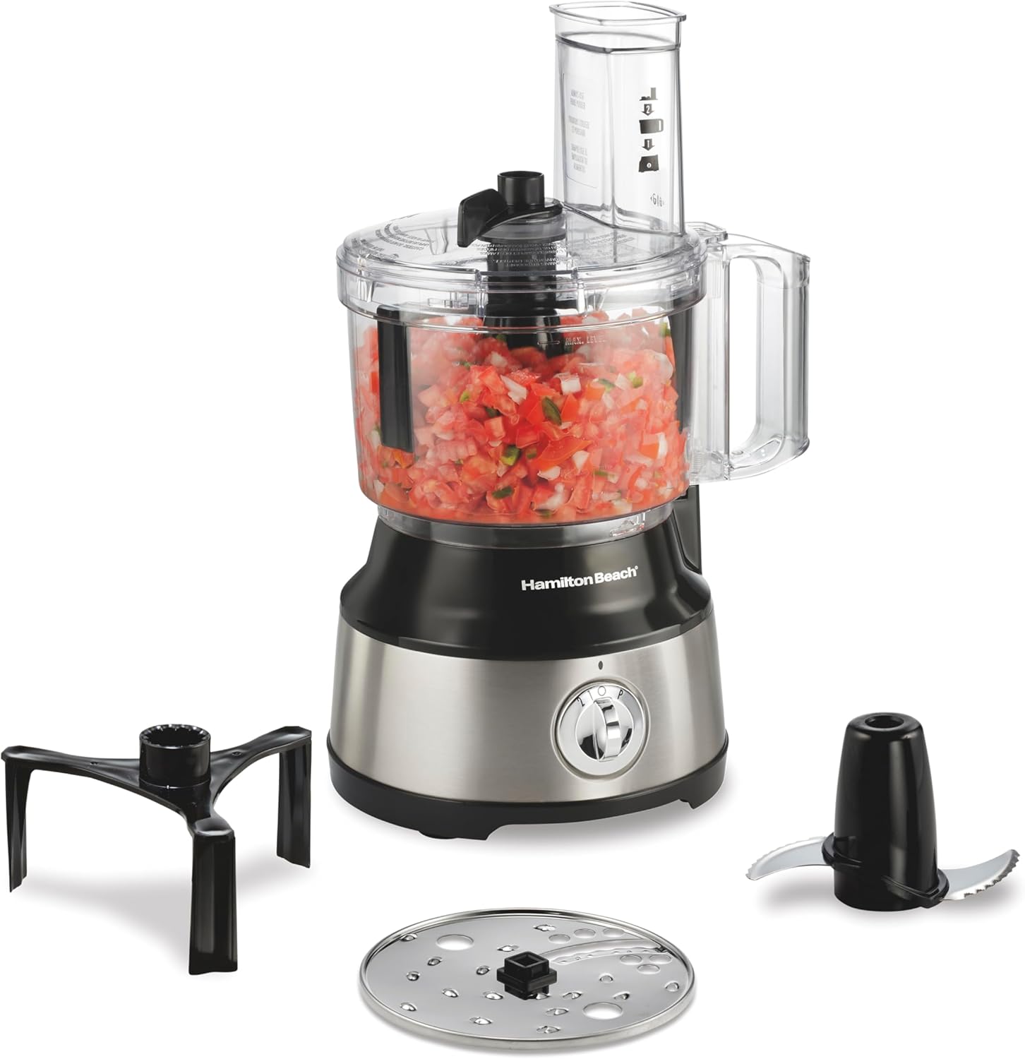 Hamilton Beach Food Processor &amp;amp; Vegetable Chopper for Slicing, Shredding, Mincing, and Puree, 10 Cups + Easy Clean Bowl Scraper, Black and Stainless Steel (70730)