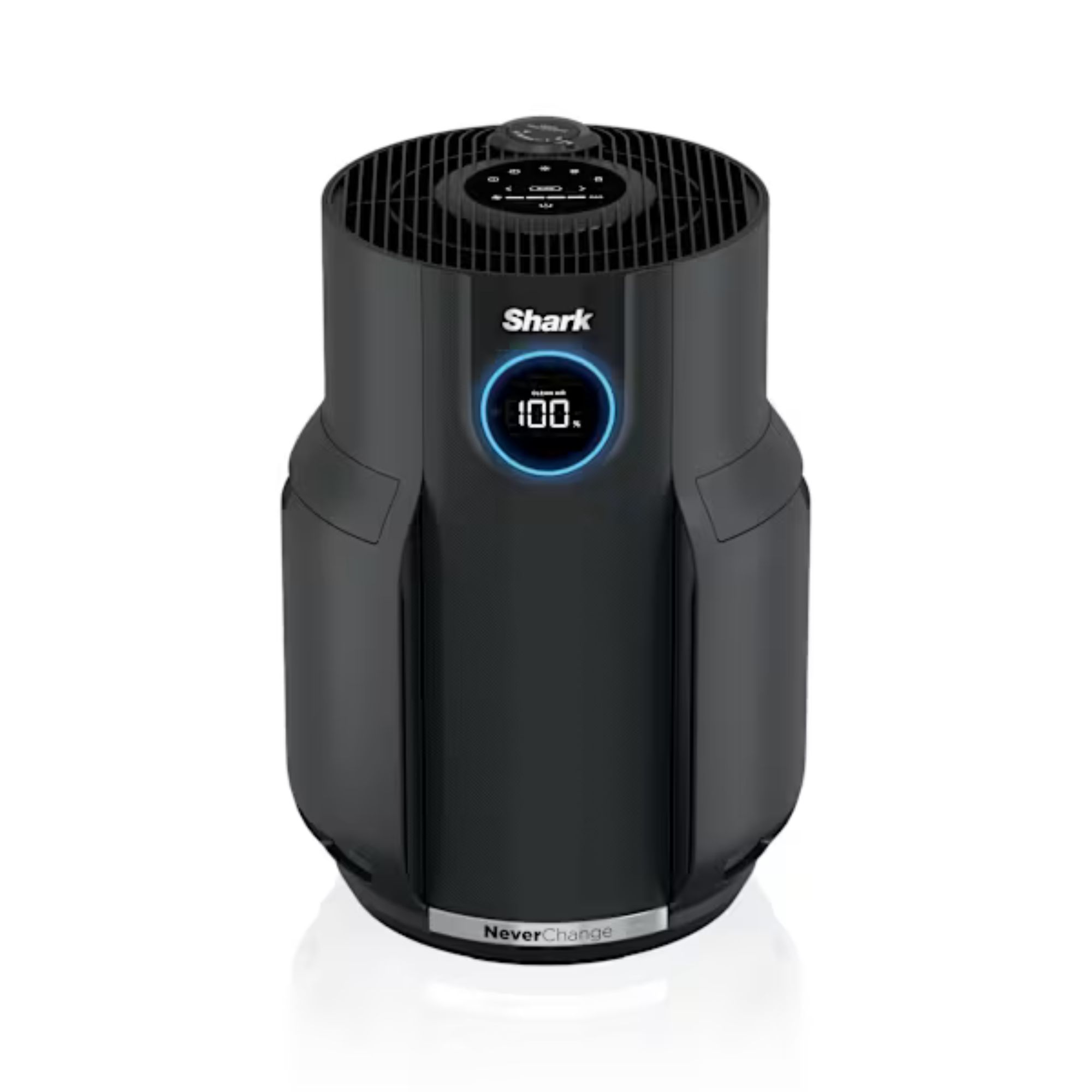 Shark NeverChange air purifier in black against white background.