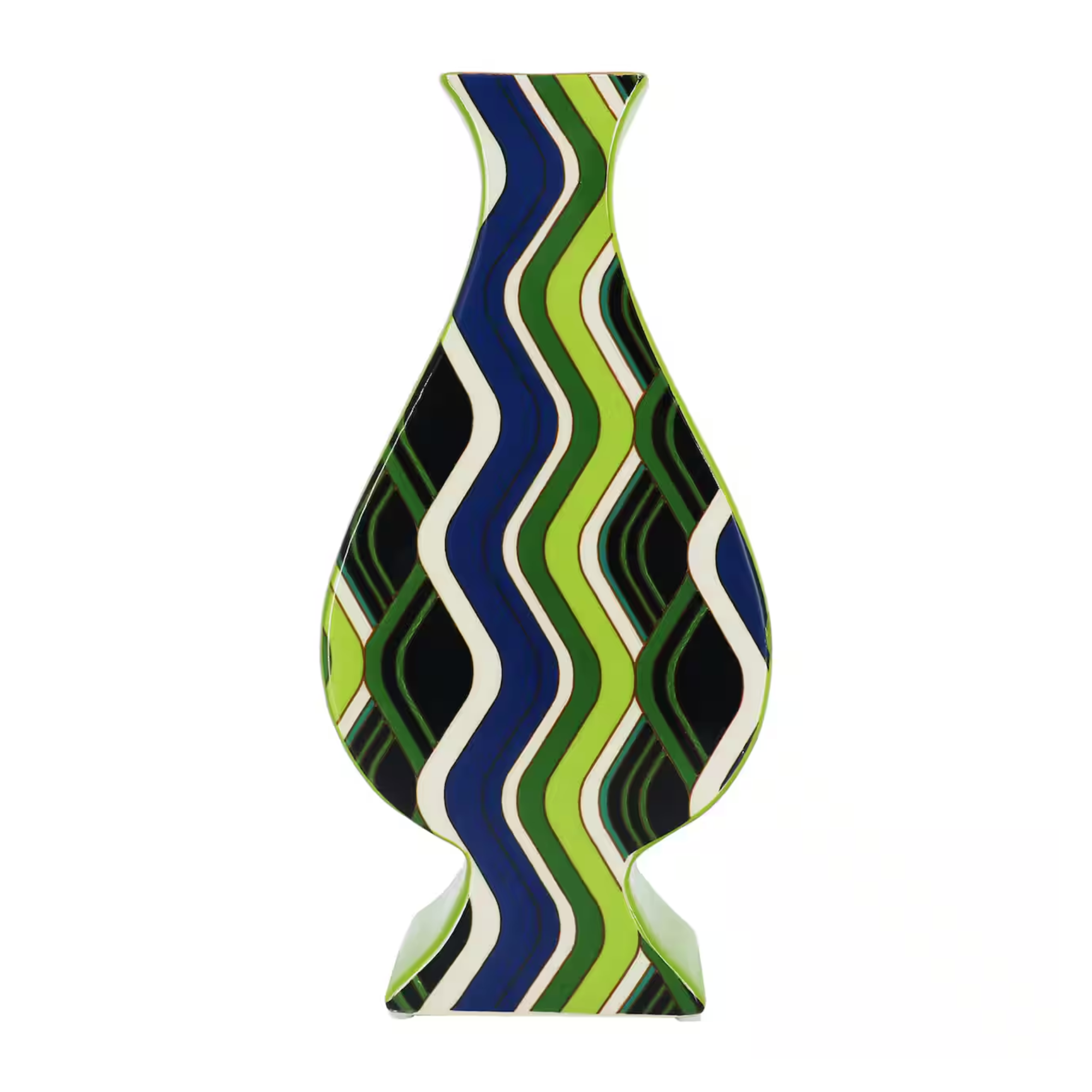 a green, blue, and white vase