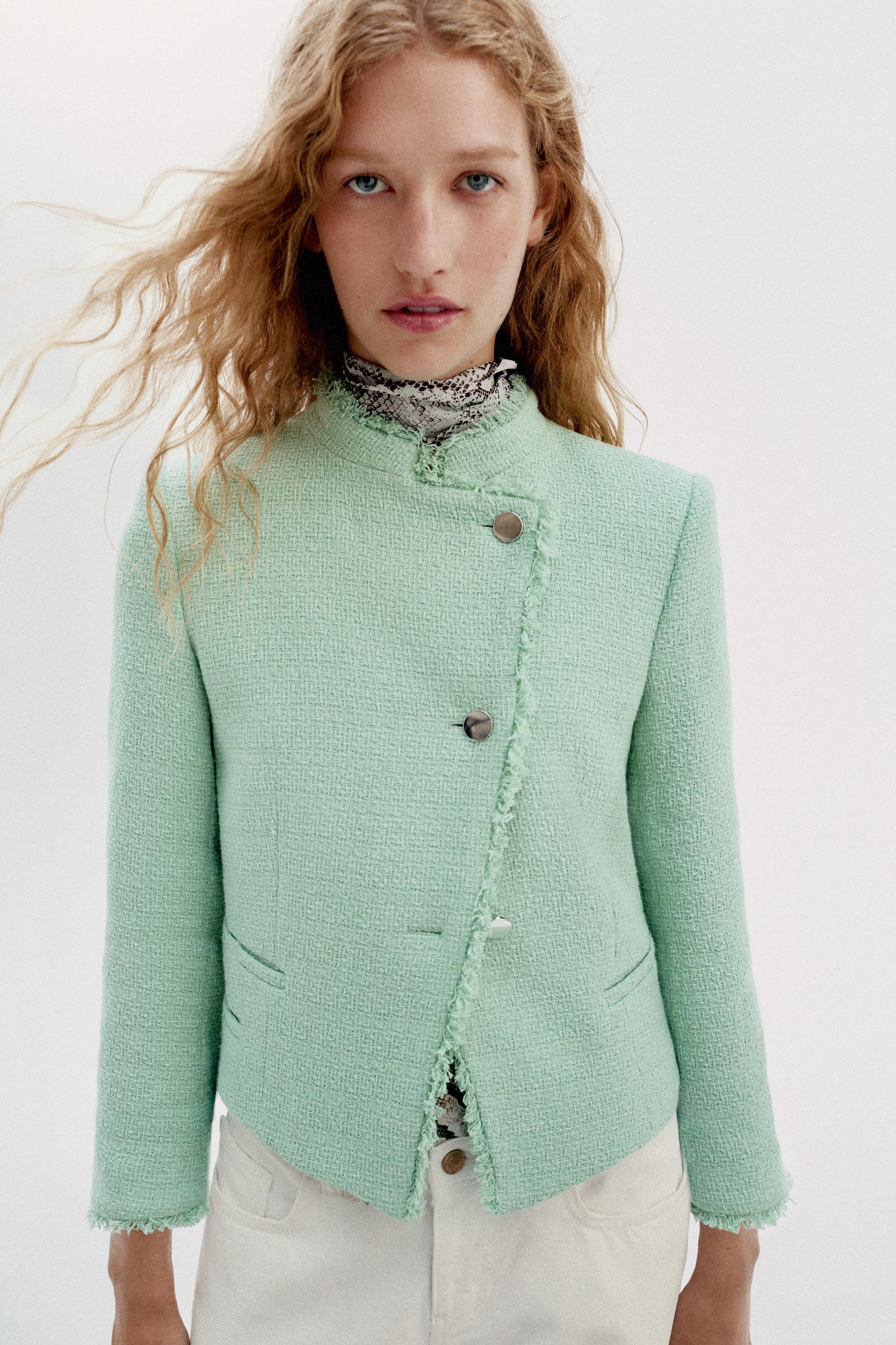 Textured Frayed Blazer - Mint - Xs