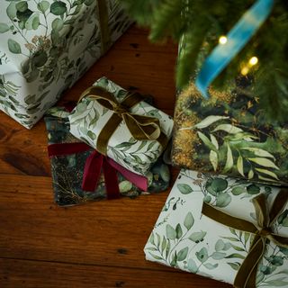 Christmas presents with gift wrap and ribbon