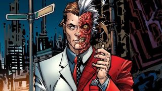 DC Comics artwork of Two-Face flipping his coin