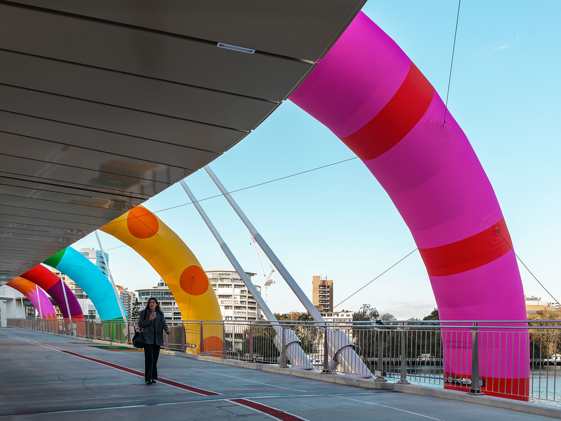Craig and Karl colourful installation on Brisbane bridge