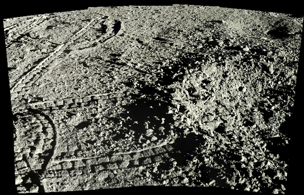 Approaches to a crater which was said to contain a "mysterious" material, according to a Chinese science outreach post.