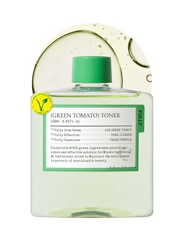 Fully Green Tomato Toner, Pore Tightening With 95% Green Tomato Extract and Vit C, Skin Soothing and Hydrating, Fragrance Free, Vegan &amp;amp; Dermatologically Tested, 8.45 Fl.oz