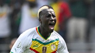  Pape Gueye celebrates prior to the Senegal vs Gambia match at AFCON 2023 in 2024