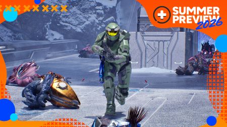 Master Chief running across a frozen bridge with dead Covenant aliens on the ground in Halo: Campaign Evolved