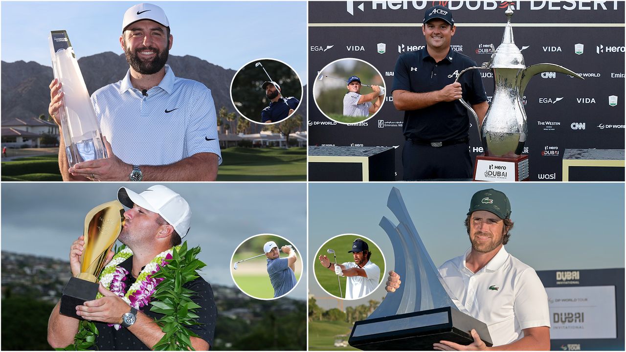 Scottie Scheffler, Patrick Reed, Chris Gotterup and Nacho Elvira hold their respective trophies