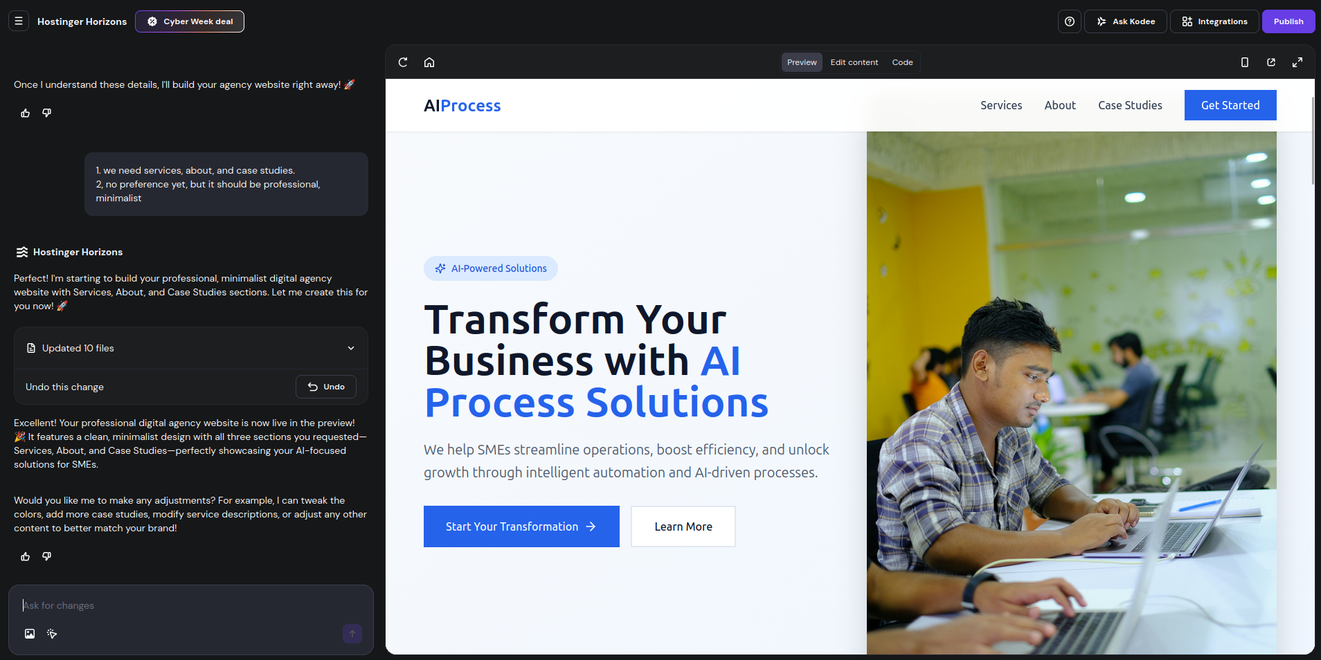 Hostinger AI site builder