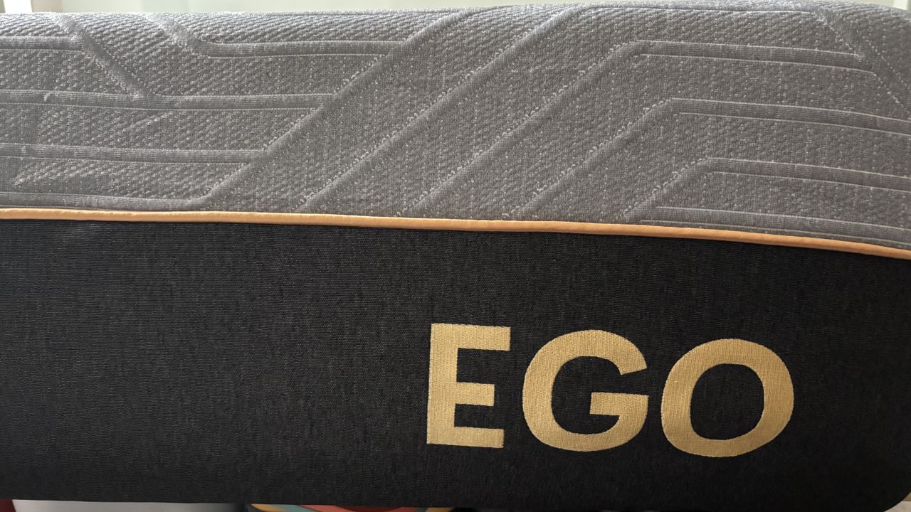 A close-up of the logo on the EGOHOME Black 12" Mattress.