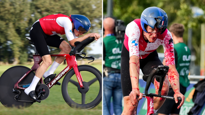 StefanKung time trial position on the left and after his crash on the right