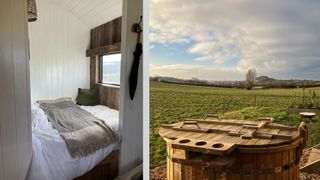 Susan Griffin's digital detox cabin bedroom view and external view