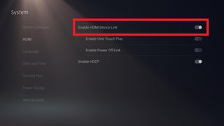 how to control your PS5 with a TV remote - enable HDMI Device Link