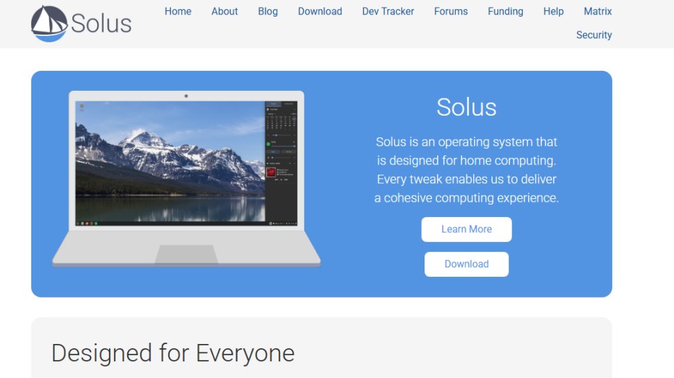 Website screenshot of Solus (August, 2025)