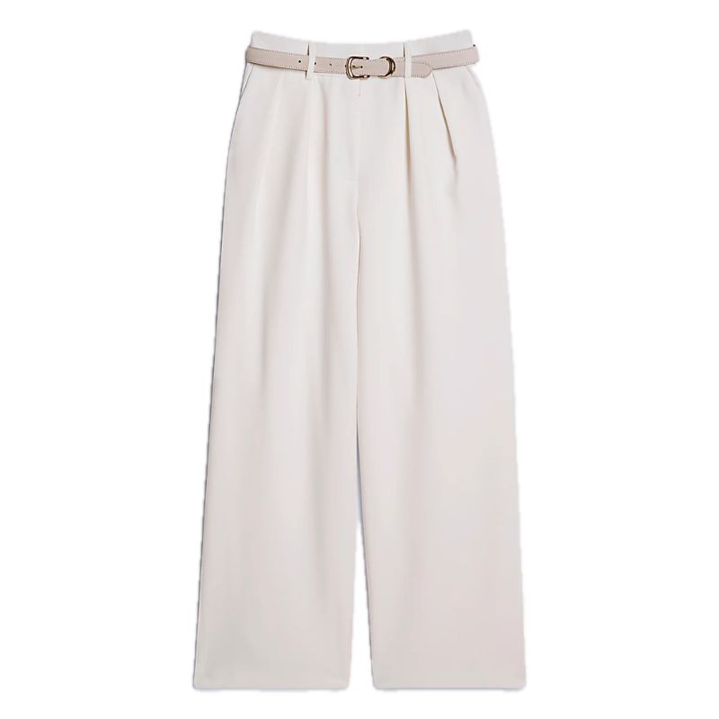 River Island , Cream Belted Wide Leg Trousers