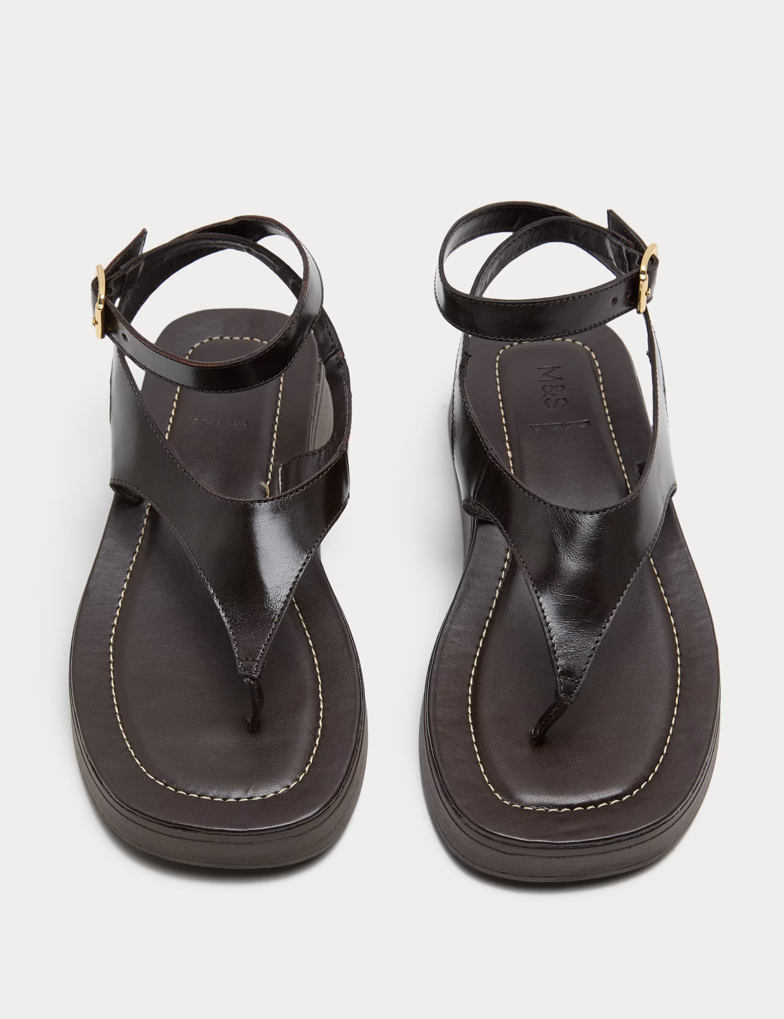Leather Ankle Strap Flatform Toe Post Sandals