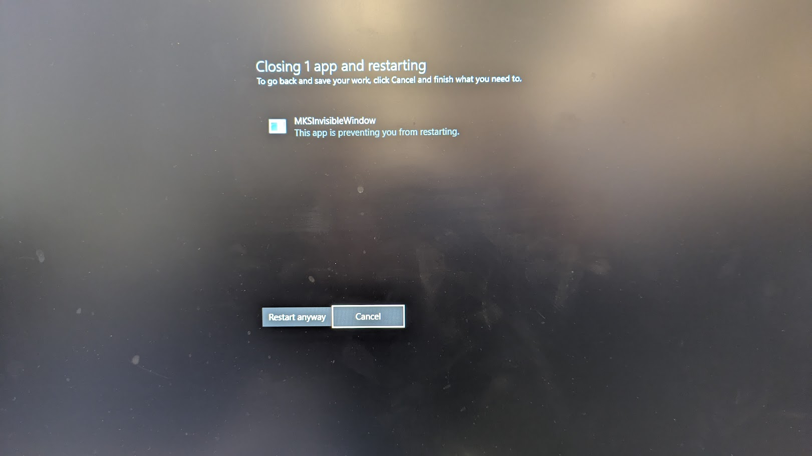 this app is preventing you from restarting