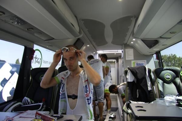 The Argos-Shimano racers in the bus before the start
