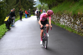 Tadej Pogačar attacks the GC group on stage 17 of the Giro d'Italia