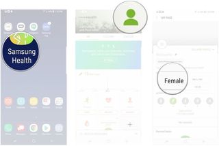 Open Samsung Health, tap on the green icon of a person, tap on gender to choose your gender