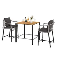 Veikous Grey 3-Piece Metal Patio Serving Bar Set Veikous Grey 3-Piece Metal Patio Serving Bar Set